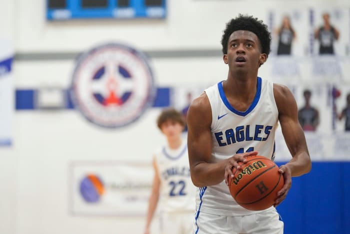Heritage Christian Eagle Myles Colvin (11) shoots a free throw during a game against University High School on Saturday, Feb. 4, 2023, at Heritage Christian High School in Indianapolis.